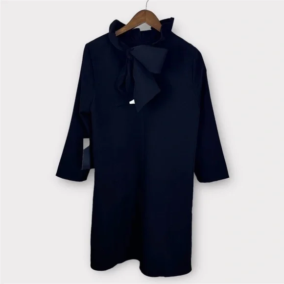 Tuckernuck Daphne Black Dress Bow Back Ruffle Neck XS